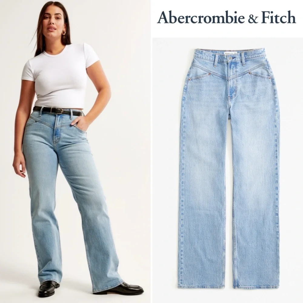 NWT Abercrombie Fitch The 90s High Rise Relaxed Jean Medium With Front Yoke 34 S - Picture 1 of 16